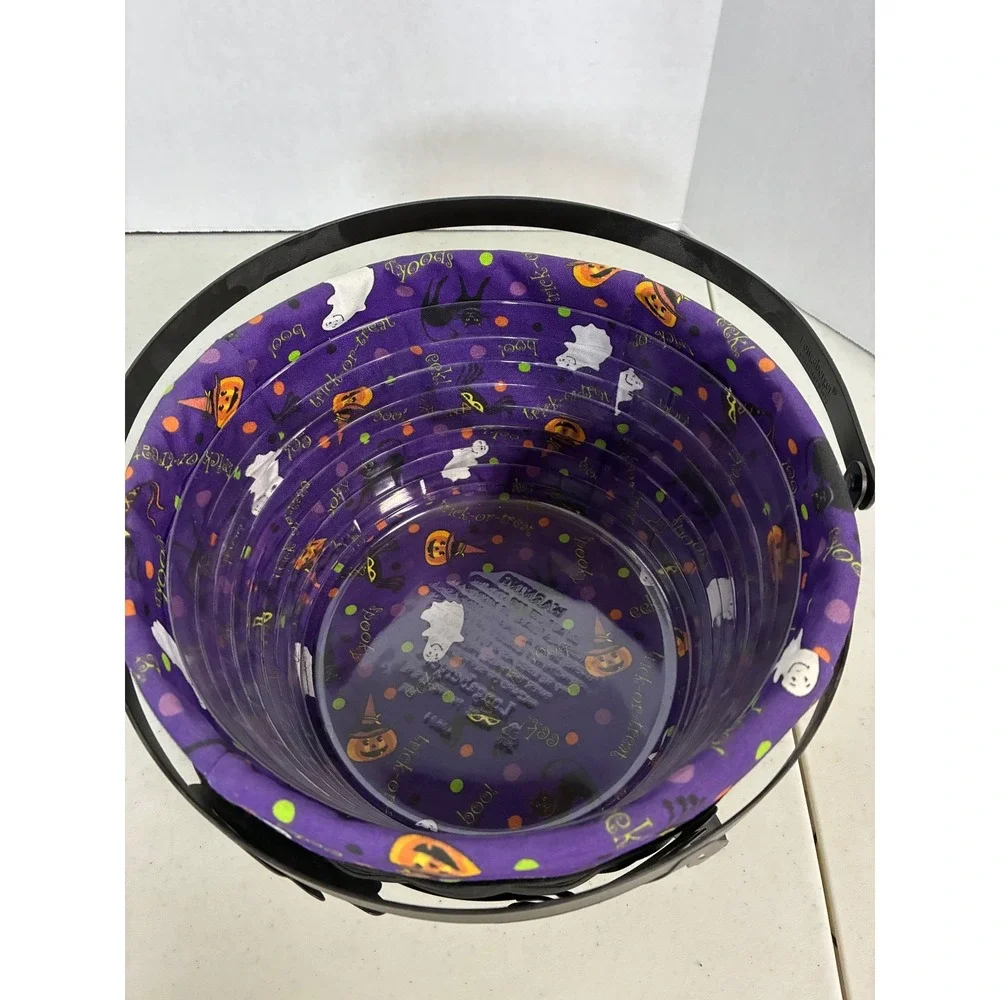 Longaberger Halloween Basket Black Woven Metal Stand Ghost Cat Liner Protector